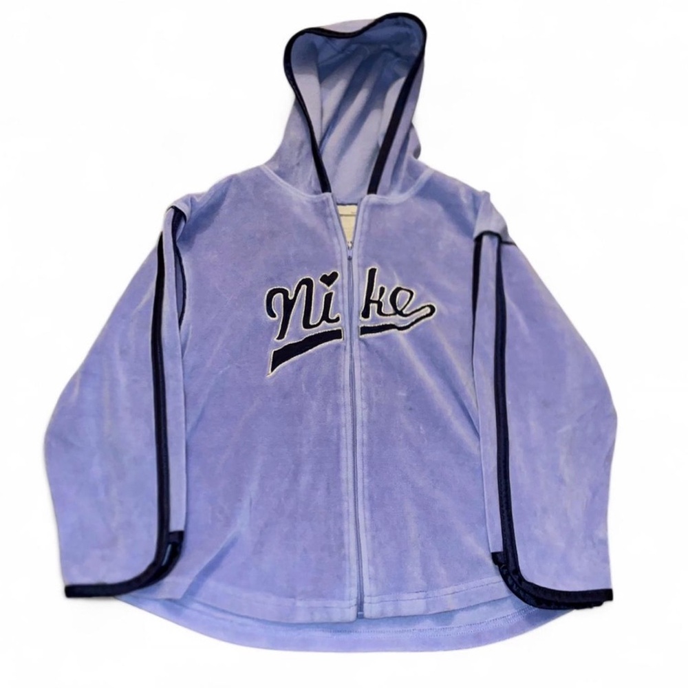Vintage Nike Girls Lavender Velour Full-Zip Jacket Hoodie Logo Size 6